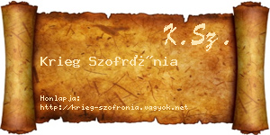 Krieg Szofrónia névjegykártya